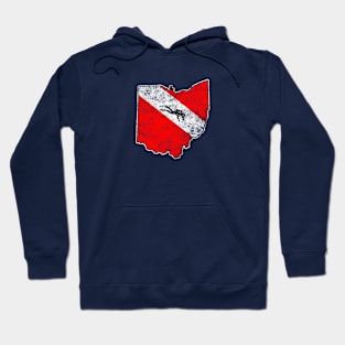 Ohio Dive Flag Scuba Diving State Map Dive Flag Distressed Hoodie